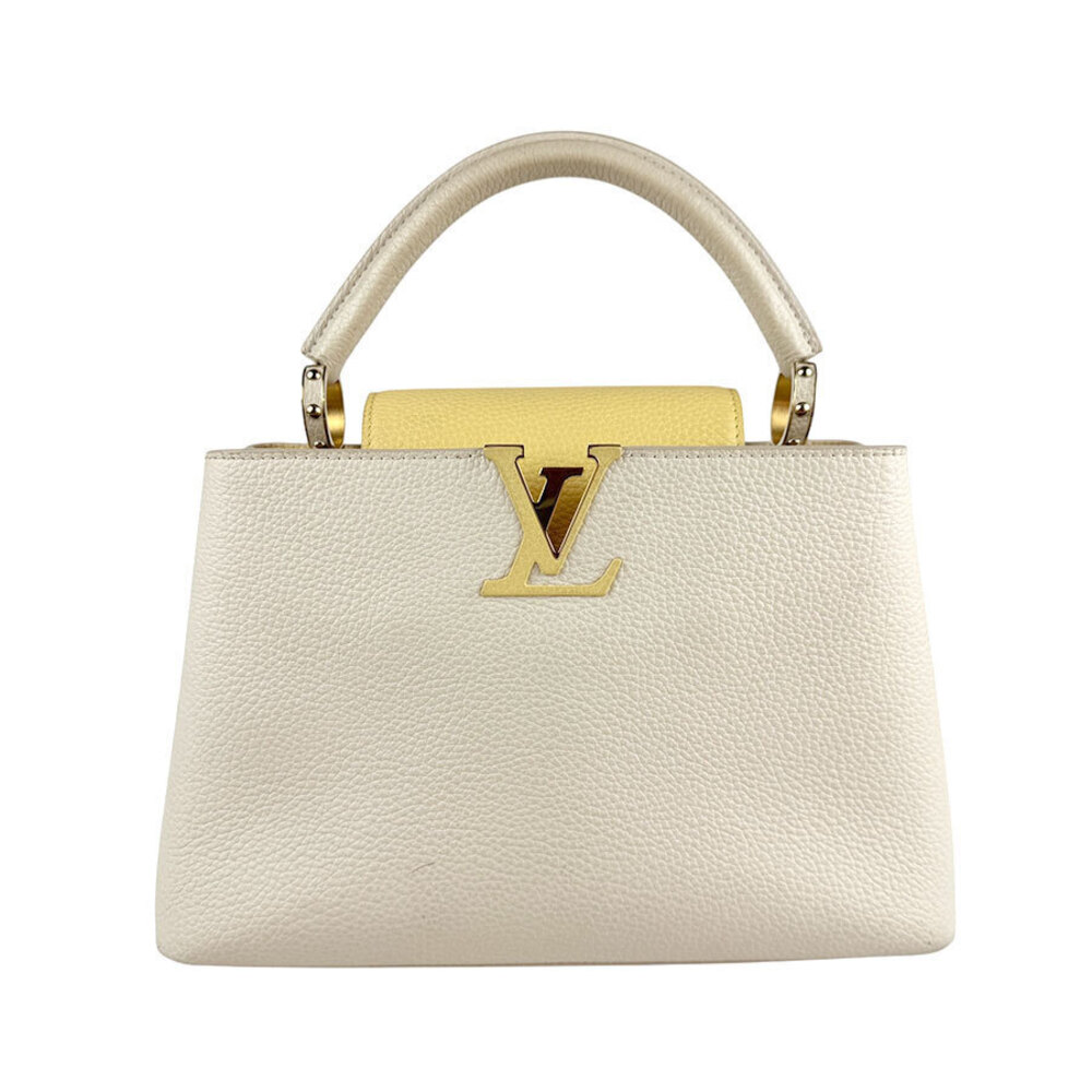 Louis Vuitton Capucines Leather Top Handle Bag Ivory White Yellow